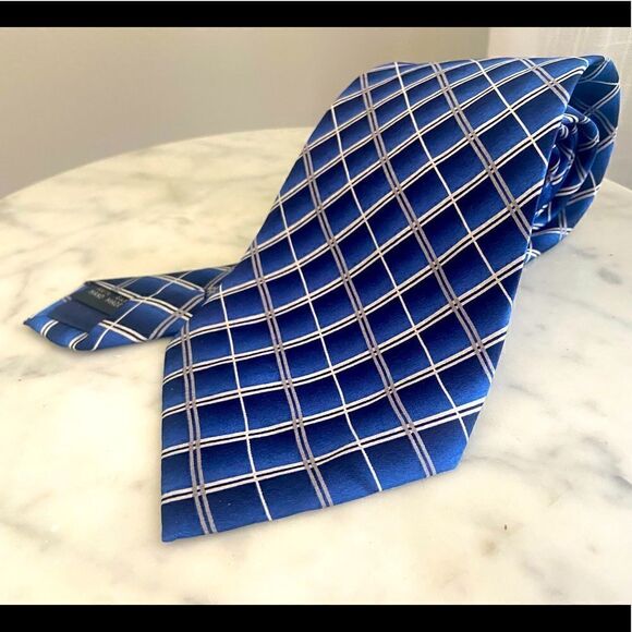 PIERRE CARDIN Multiple Blue Diaganol Striped Checkered 100% Silk Tie - Picture 3 of 11